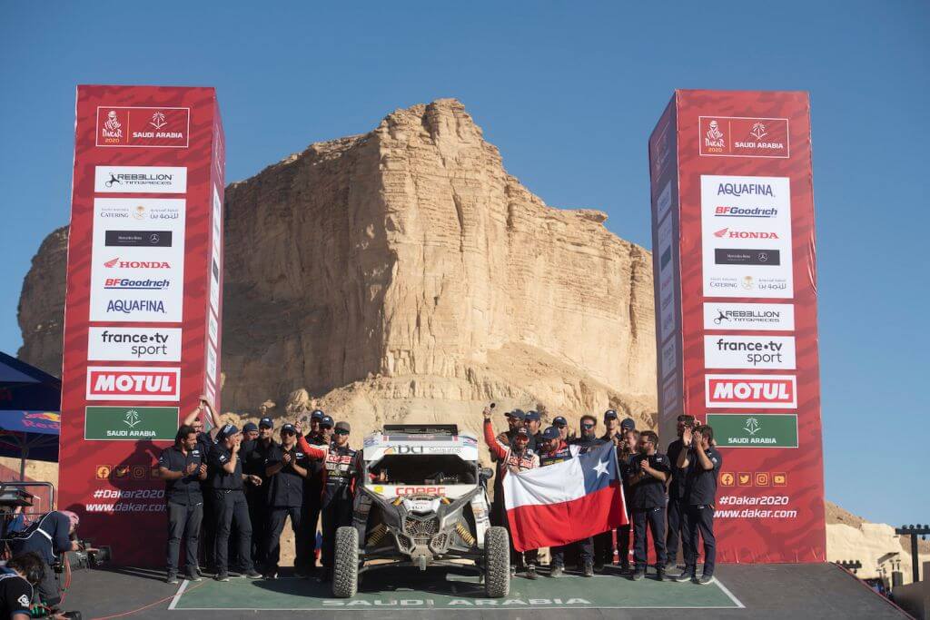 Francisco Chaleco Lopez (CHL) is seen at the finish line of Rally Dakar 2020 from in Qiddiya, Saudi Arabia on January 17, 2020 // Marcelo Maragni/Red Bull Content Pool // AP-22TYBRFNW2511 // Usage for editorial use only //