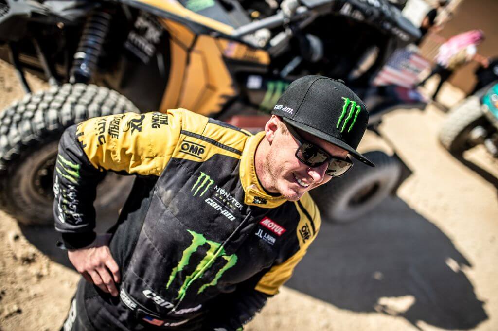Casey Currie with his Can-Am Maverick X3 at the 2020 Dakar Rally Finish
