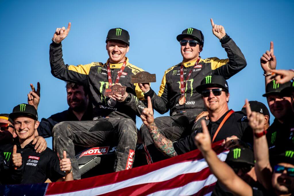 Casey Currie and Sean Berriman at the Finish of the 2020 Dakar Rally
