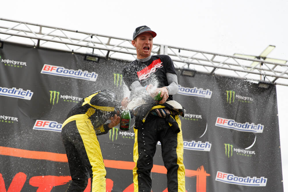 Mitch Guthrie Jr. Champagne spray after winning The 2019 Mint 400 UTV Race