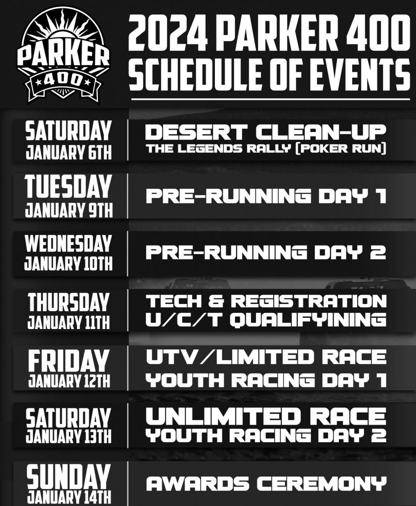 Preliminary Parker 400 Schedule of Events